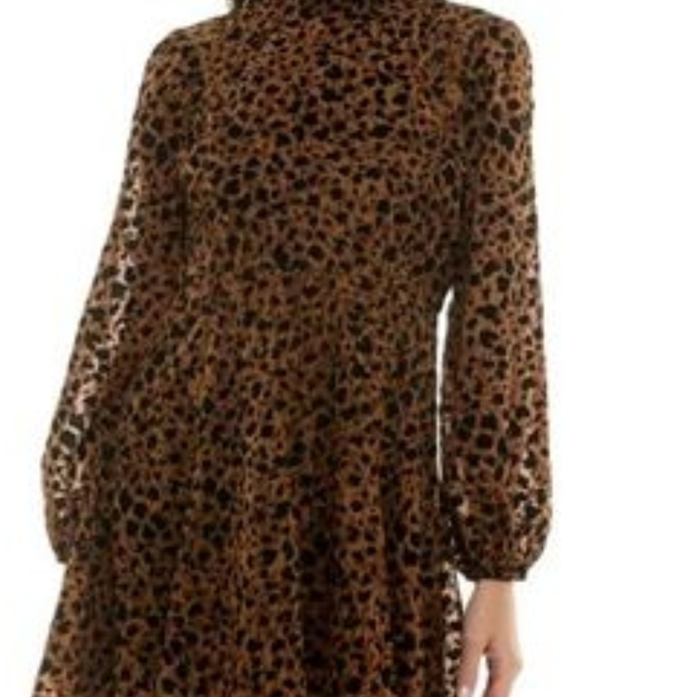 Rosie Harlow Leopard Print Long Sleeve Mini Dress. Size SMALL